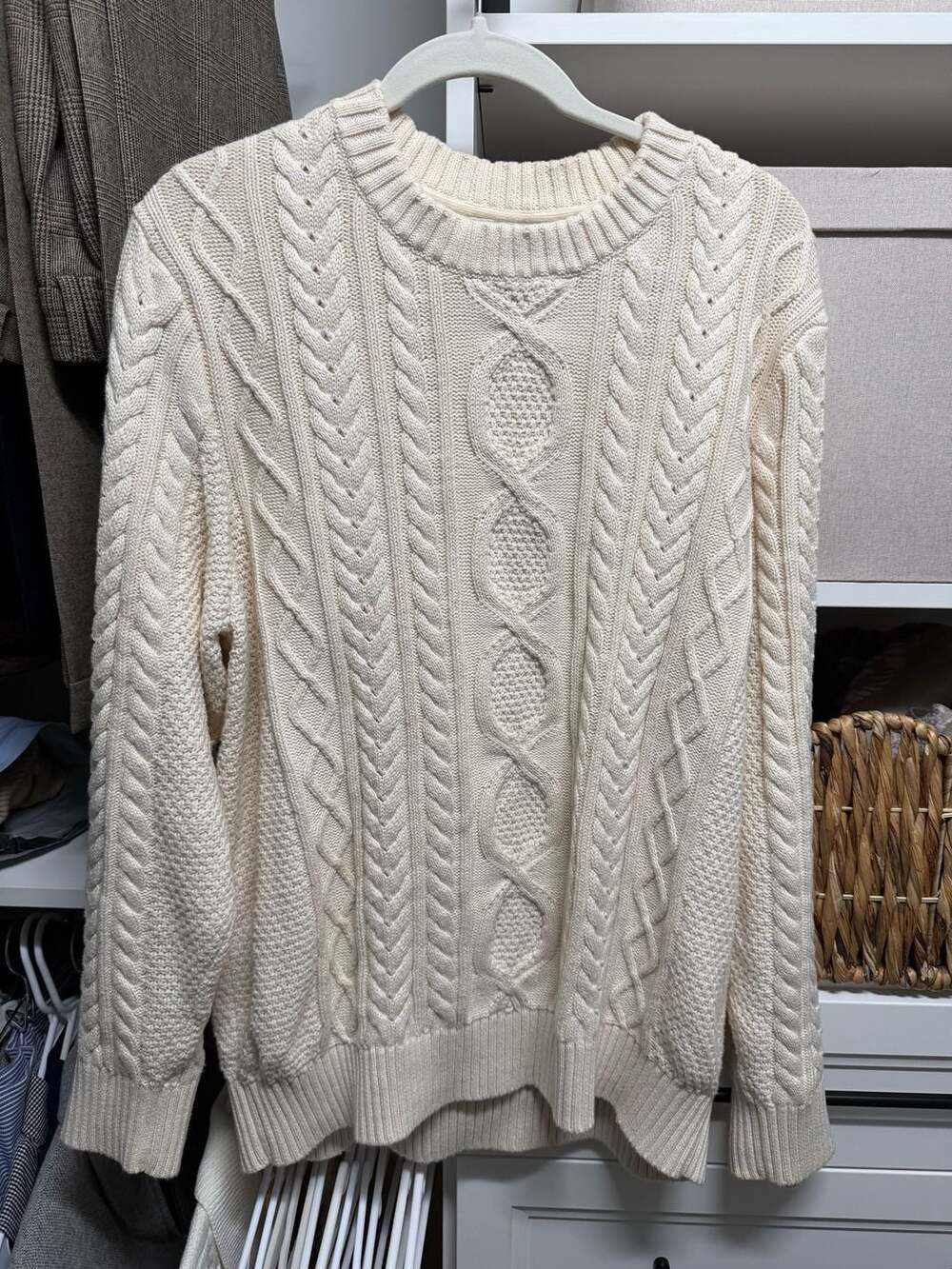 L.L. Bean 100% Organic Cotton Cable Knit Crewneck Fisherman Sweater